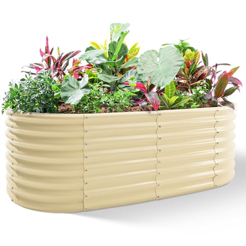 24“ Tall 4×2ft Galvanized Raised Garden Bed Kit (Cream Yellow / 4×2×2ft)