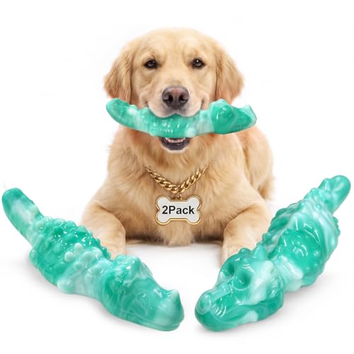 2Pack Tough Dog Toys for Aggressive Chewers (Green / Medium)