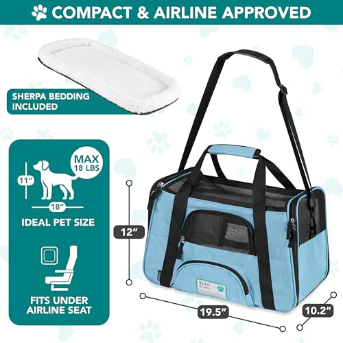 Airline Approved Pet Carrier for Cats & Small Dogs (Light Blue / 19.5"L x 10.2"W x 12.0"H)