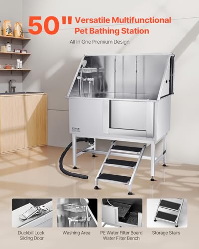 Stainless Steel Dog Washing Station (Right STAIRS / 50 inch)