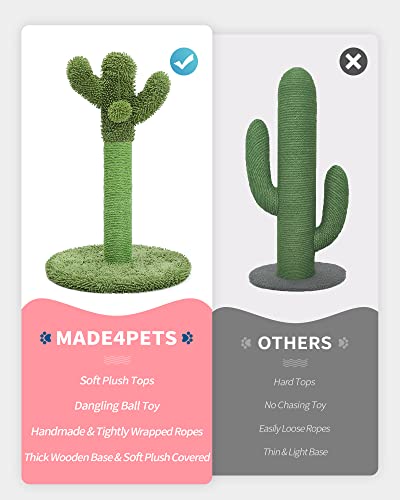 Made4Pets Cactus Cat Scratching Post for Indoor Cats with Plush Ball (Medium - 25.6")