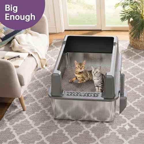 XXXXXL Stainless Steel Litter Box with High Sides 28"x20"x16" (Grey / XXXXX-Large)