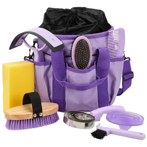 9 Pcs Horse Grooming Kit Tack Room Supplies (Classic / Purple)
