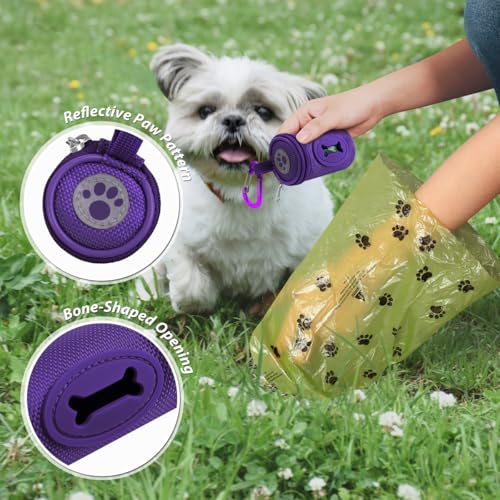 Dog Poop Bag Holder for Leash with Carabiner Clip Soft Fabric (Purple)