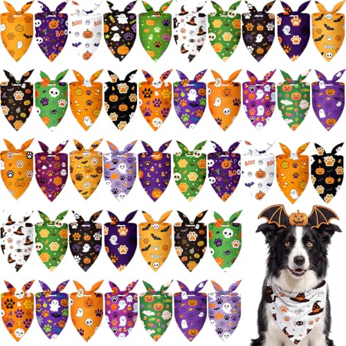 50 Pcs Halloween Dog Bandanas Bulk Cute Dog Paw Prints Pattern (Halloween Paw Print / 25.6 x 17.7 x 17.7")