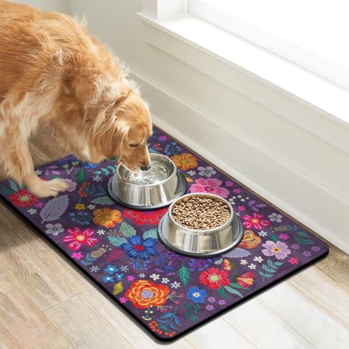 Dog Food Mats for Floors (Purple / 32"L x 24"W)