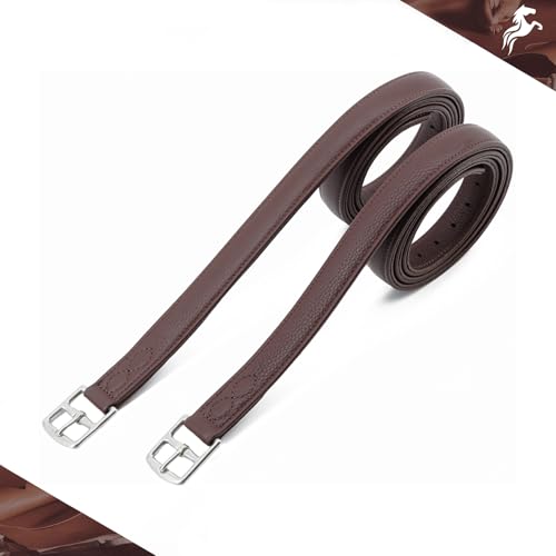 Stability English Stirrup Leathers with Strong Nylon Core for Equestrian Riding (58" / 145cm / Reddish Coffee)