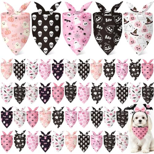 50 Pink Halloween Dog Bandana Bulk for Small Dog Lover Gift (Halloween Pink / 19.7 x 13.8 x 13.8 Inch)