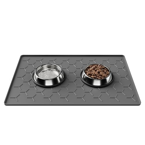 Silicone Dog Cat Food Bowl Mat (M-24''X16'' / Dark Gray)