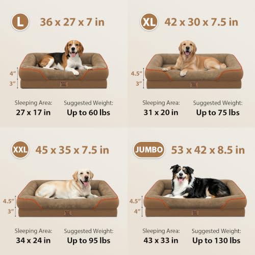 Orthopedic Waterproof Dog Bed for Medium and Large Dogs (Coffee / 36"L x 27"W x 7"Th)