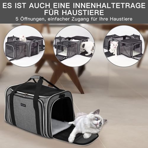 Expandable Cat Carrier with Travel Litter Box (Grey / 12.6"L x 6.9"W x 16.5"H)