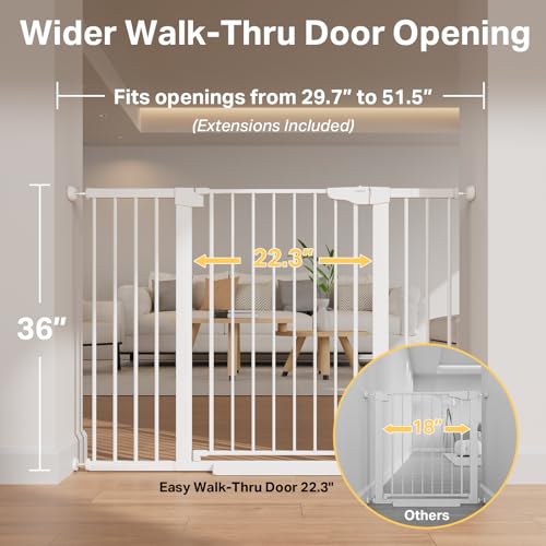 36 in Extra Tall Baby Gate for Stairs (White / 29.7-51.5"W x 36"H)