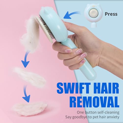 Cat Brush Dog brushes with Release Button for Shedding Grooming (Light Blue)