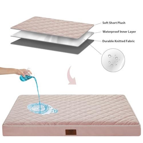 Orthopedic Waterproof Large Dog Bed for Crate Cozy Sleep (Pink / 35"L x 22"W x 3"Th)