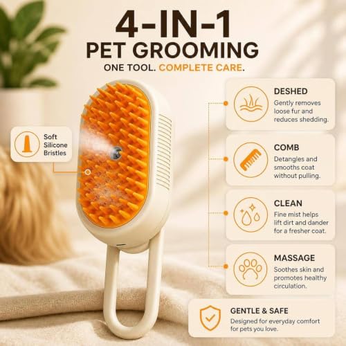 2026 New 4 in 1 Cat Steam Brush for Shedding