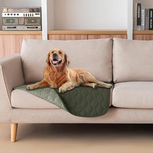 100% Double Sided Waterproof Dog Blanket Soft Pet Bed Cover Reversible Protect Furniture Couch Sofa Car for Puppy Large Dog Cat (30x30 Inch (Pack of 1) / Dark Olive/Light Olive)
