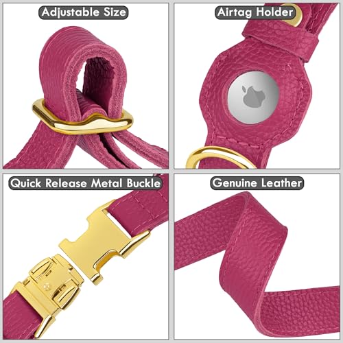 Leather Airtag Dog Collar (Pink / S, 12"-15" Neck Fit)