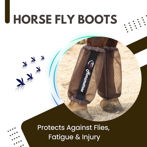Tear Resistant Fine Mesh Horse Fly Boots Breathable Fly Boots with Thickened Webbing Hook and Loop Lightweight Summer Leg Protection to Prevent Mosquito & Fly Bites Set of 4 (Brown)