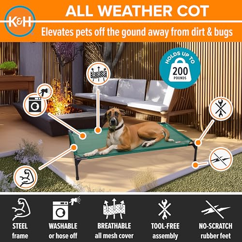 K&H Outdoor Elevated Dog Bed for Medium & Large Pets (Green Mesh / Large 42"L x 30"W)