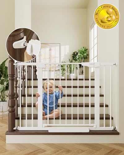 30 46" Baby Gate for Stairs (White / 30"-46" W x 30.5" H)