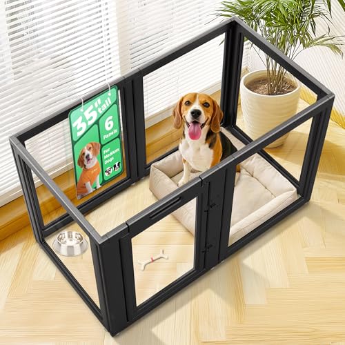 AuraSpace Clear Acrylic Indoor Dog Playpen (Black / 35"H)