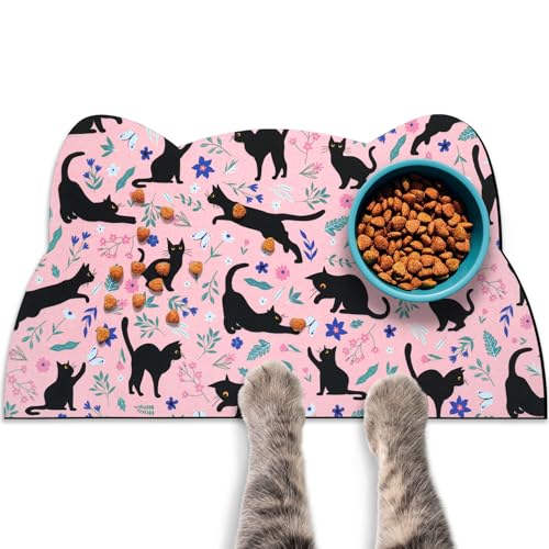 Cat Food Mats for Floor (Dark Pink / 17.7"L x 9.8"W)