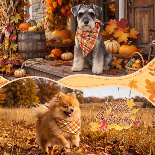 50 Pcs Fall Plaid Dog Bandanas Bulk Autumn Gingham Check Pattern (19.7 x 13.8 x 13.8 Inch / Fall Plaid)