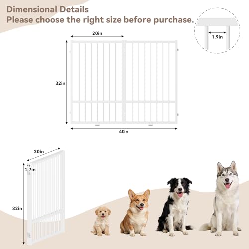 Full Metal Freestanding Dog Gate with Door (【2 Panels】40"W*32H" / White)
