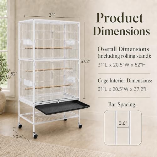 52" Large Bird Cage for Parrots (White / 31.0"L x 20.5"W x 52.0"H)