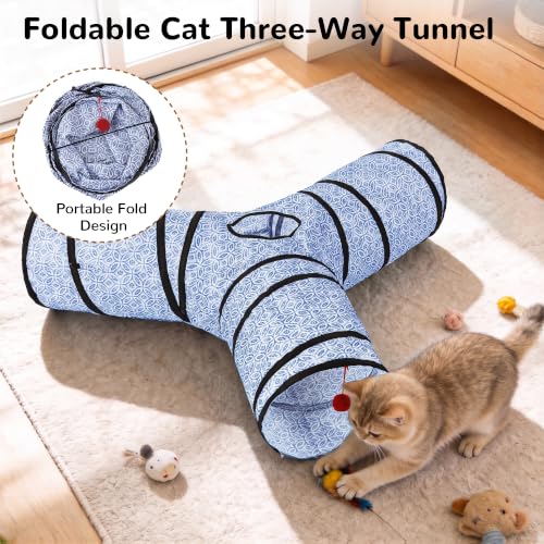 Cat Tunnel, 3-Way Collapsible Toy, Large Size Blue Coin (Blue Coin / Large)