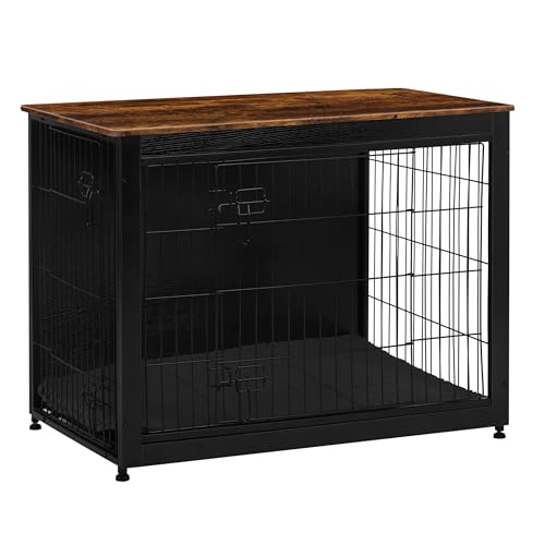 38.5" XL Dog Crate Furniture with Cushion (Black+Rustic Brown / 38.5"L x 25.6"W x 26.8"H)