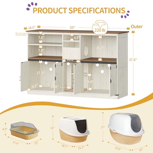 Double cat Litter Box Enclosure (Rustic Brown and White)