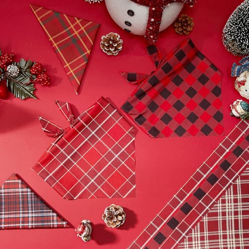 100 Pcs Christmas Red Plaid Dog Bandanas Bulk for Medium Holiday (Red Plaid / 25.6 x 17.7 x 17.7 Inch)