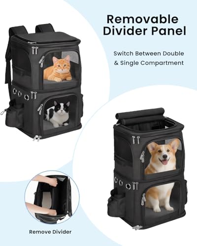 Double Cat Carrier Backpack for 2 Cats or Small Dogs (14.6"L x 11.2"W x 21.6"H / Black)