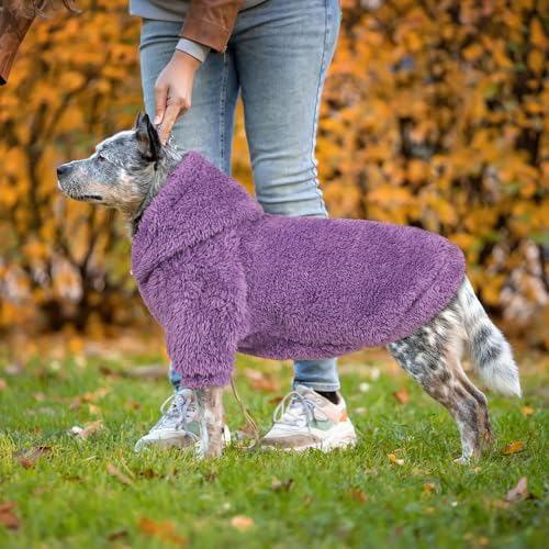 Fuzzy Dog Hoodie Dog Sweaters for Large Dogs Soft Double (XX-Large / Purple)