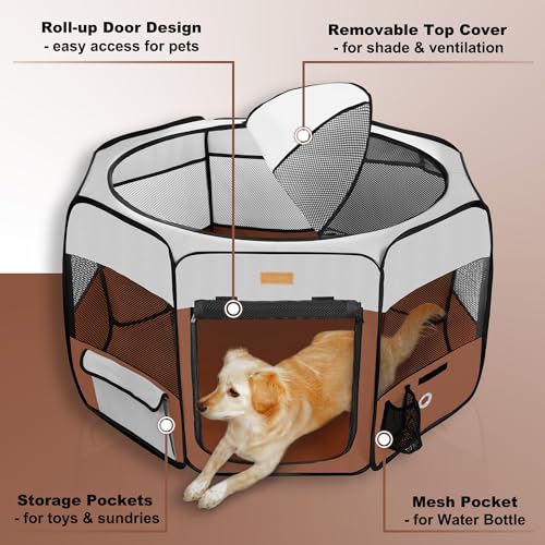 Portable Dog Playpen (X-Large / Brown)