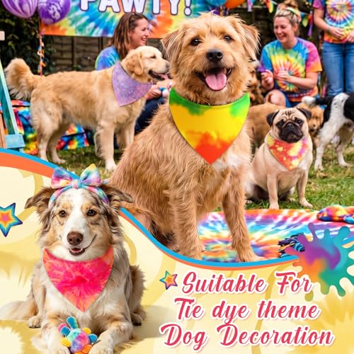 50 Pieces Tie Dye Dog Bandanas Bulk Colorful Hippie Pattern Dog Bandanas for Dogs Triangle Kerchief Scarf Bibs Set for Pets Summer Party Costume Accessories (Tie Dye / 25.6 x 17.7 x 17.7")