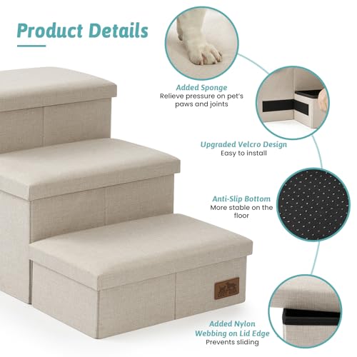 Dog Stairs with Storage (Beige / 28.5"L x 17"W x 16.7"H)