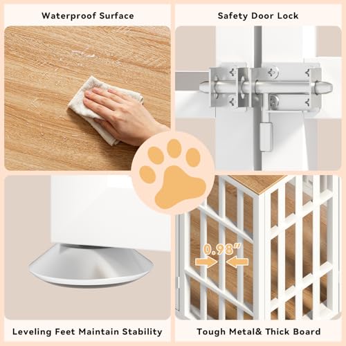 46 Inch Heavy Duty Dog Crate Furniture for Large Dogs (45.8"L x 27.5"W x 28.7"H / White+Wood)