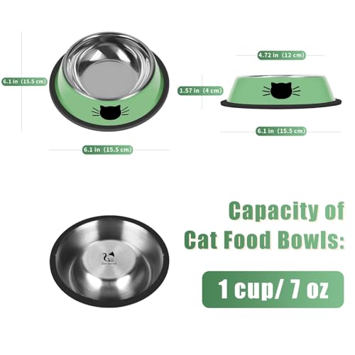 2 Pcs Non Slip Stainless Steel Small Cat Food Bowls (Green / 7 oz)