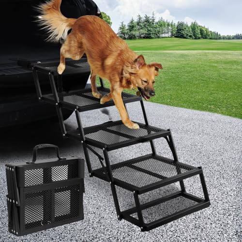 Folding Dog Stairs for Car (Mesh / 16.9In-4 Steps)