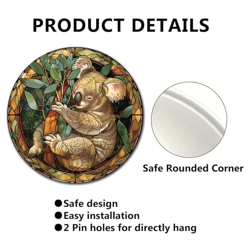Metal Sign Tin Sign Circular Stained Glass Koala Tin Signs Gardening for Pub 12×12 Inches (12×12 Inches / Koala)