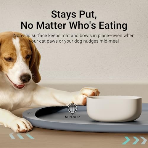 Dog Food Mat Silicone Waterproof Feeding Mat (24"L x 17"W / Gray)