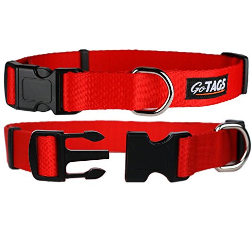 Dog Collars Durable Solid Nylon Dog Collars in 5 Color Options and 4 Adjustable Sizes for Puppy and Dogs Extra Small (Small (5/8" wide x 11-16" length) / Red)