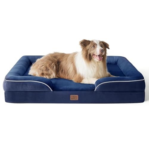Orthopedic Dog Beds Large Sized Dog Washable Original Design (Blue Navy / 38"l X 28"w X 6.5"th)