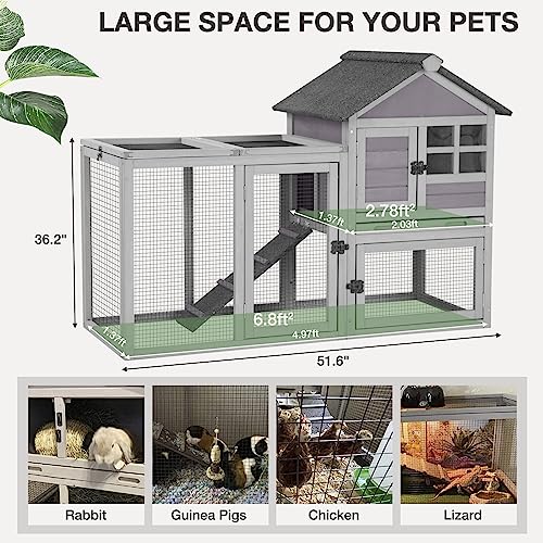 Rabbit Hutch Indoor Outdoor Bunny Cage with 5 Access Doors (Grey)