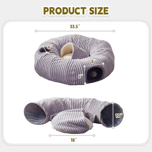 Cat Tunnel Bed for Indoor Cats (Grey / 33.5"L x 33.5"W x 10"H)
