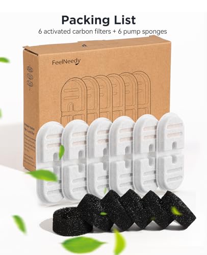 6 Pack New Version Replacement Filters + 6 Pump Sponges for Feelneedy Stainless Steel Cat Water Fountain [FN