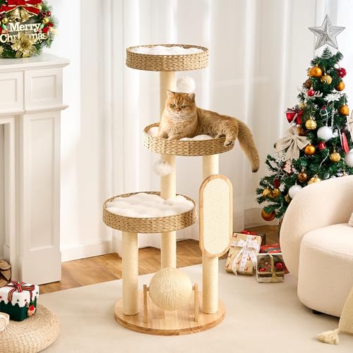 Wood Modern Cat Tree for Large Cat (47 Inch-Scratch Ball)