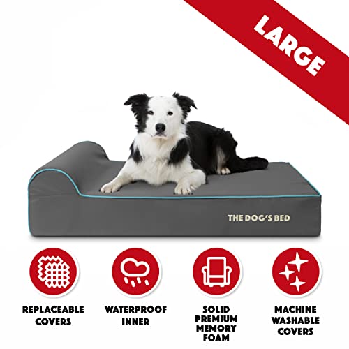The Dog’s Bed Orthopedic Memory Foam Dog Bed with Headrest Large 6 (Grey with Blue Trim / L (40"L x 25"W x 6"Th))